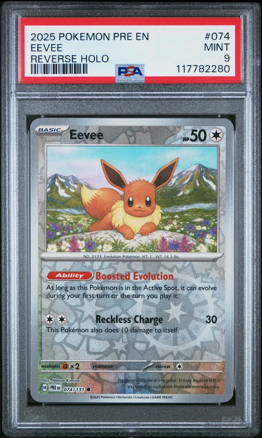 2025 #074 Eevee Reverse Holo PSA 9 Pre EN-Prismatic Evolutions Pokemon