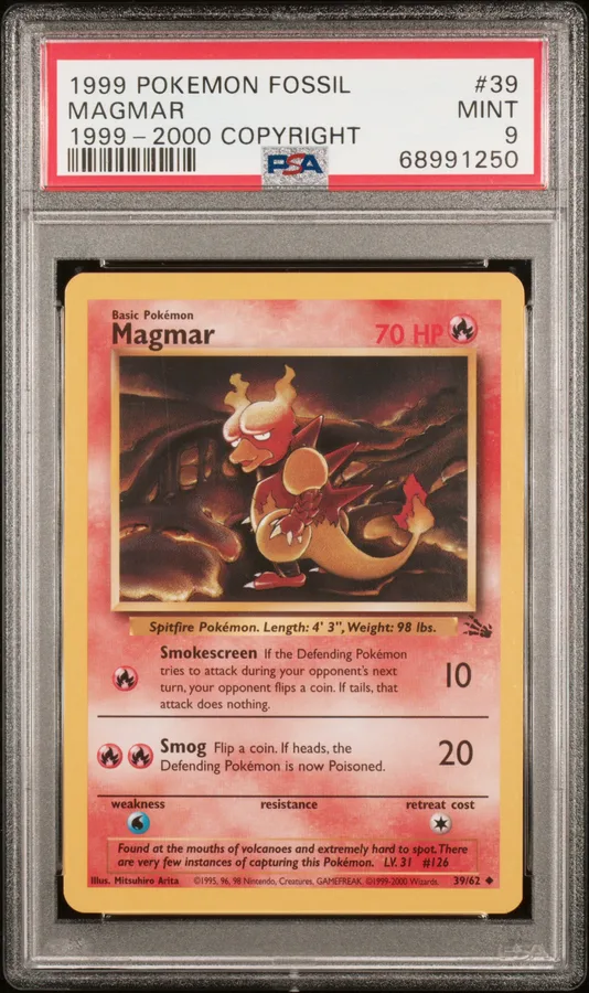 1999 #39 Magmar 1999-2000 Copyright PSA 9 Fossil Pokemon