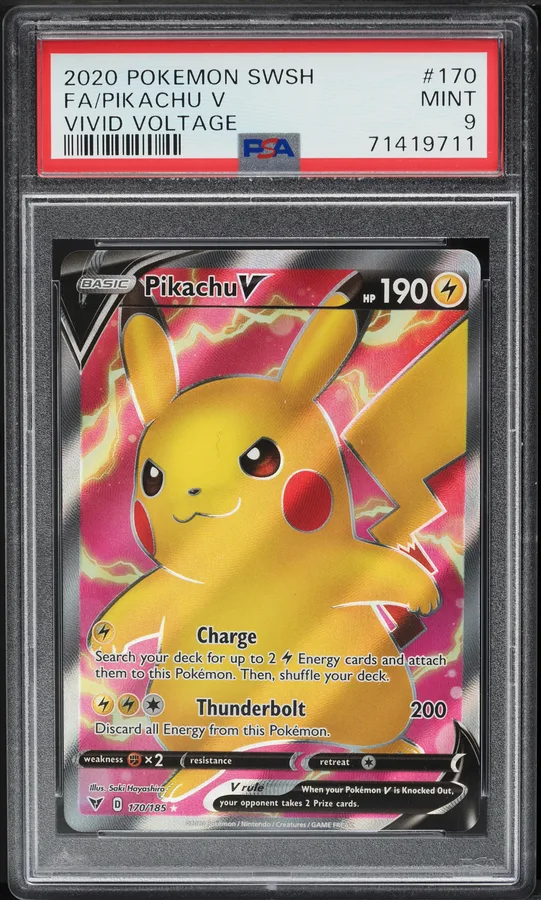 2020 #170 SWORD & SHIELD VIVID VOLTAGE FULL ART PIKACHU V PSA 9 POKEMON