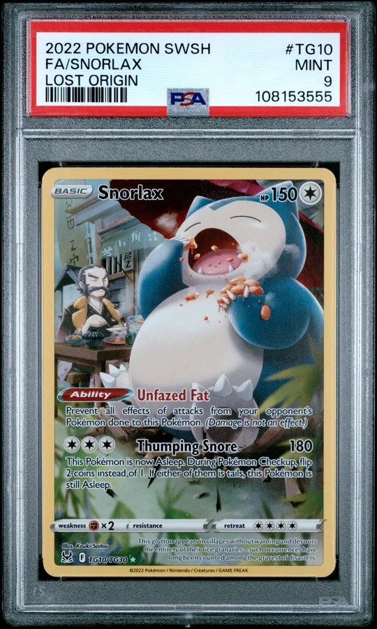 2022 #TG10 FULL ART/SNORLAX PSA 9 SWORD & SHIELD LOST ORIGIN POKEMON