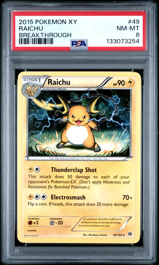 2015 #49 Raichu PSA 8 XY Breakthrough Pokemon