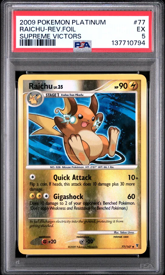 2009 #77 Raichu-Reverse Foil PSA 5 Platinum Supreme Victors Pokemon