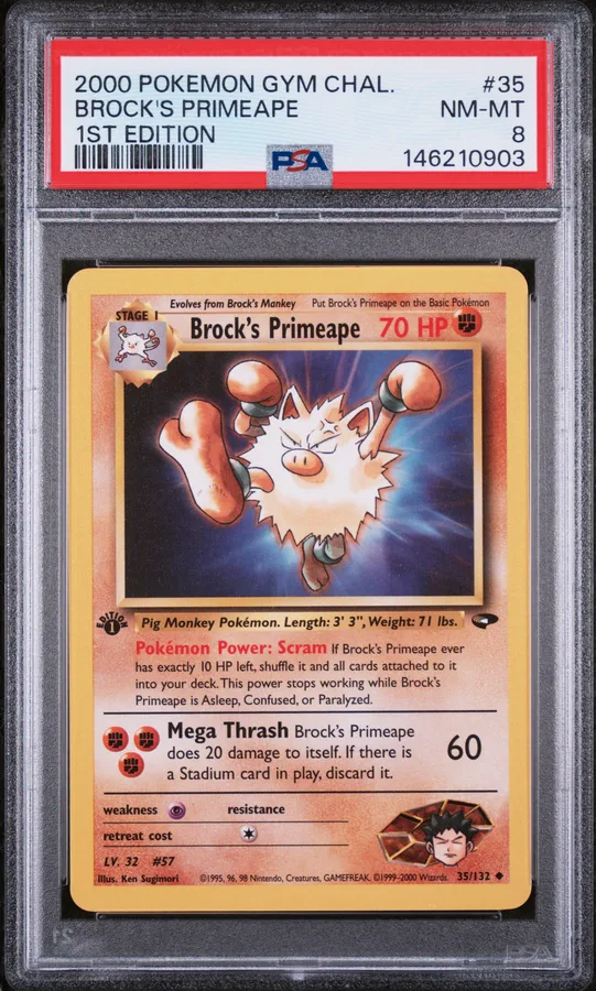 2000 #35 Brock's Primeape 1st Edition PSA 8 Gym Challenge Pokemon