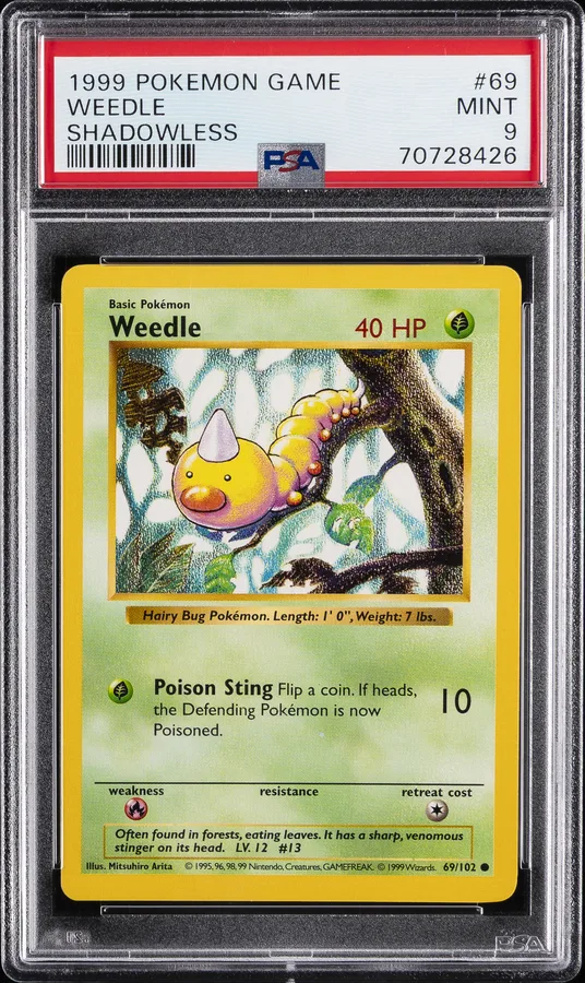 1999 #69 Weedle Shadowless PSA 9 Game Pokemon