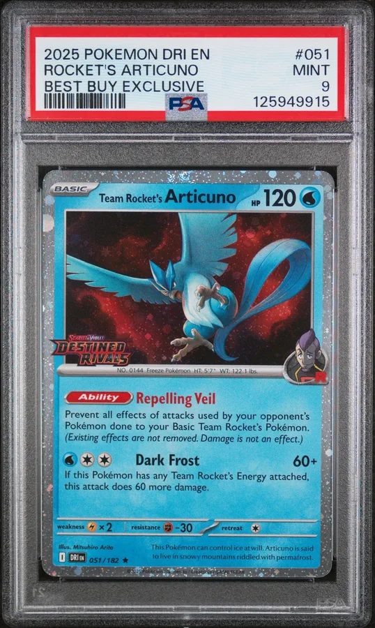 2025 #051 Team Rocket's Articuno PSA 9 Dri EN-Destined Rivals Pokemon