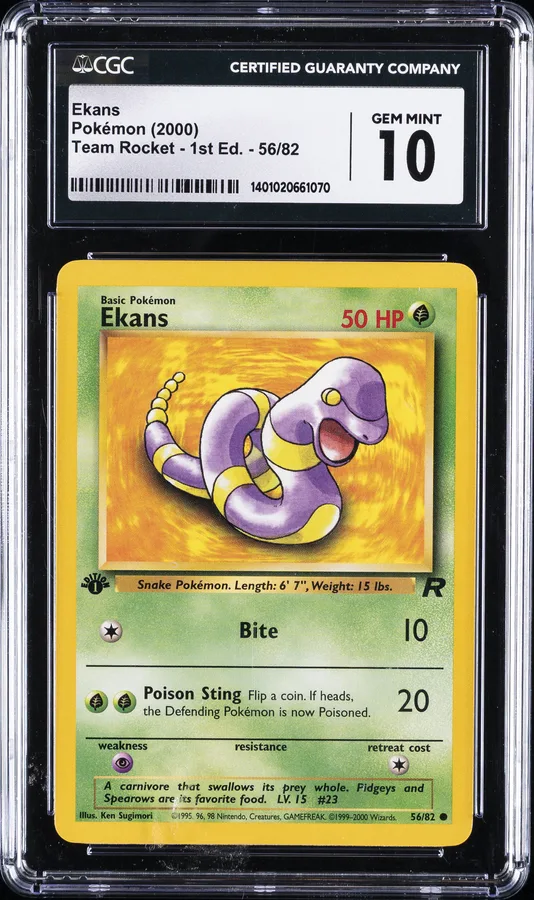 2000 #56 Ekans 1st Edition CGC 10 Rocket Pokemon