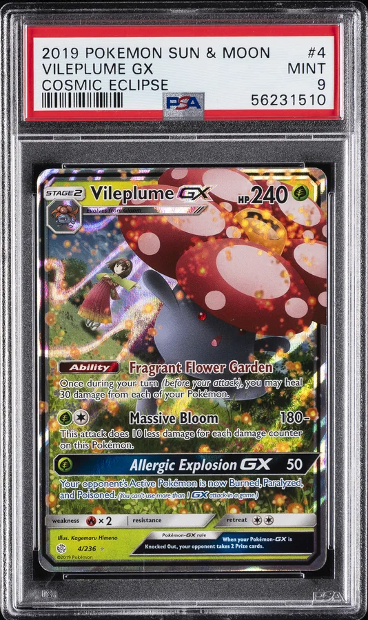2019 #4 Vileplume GX PSA 9 Sun & Moon Cosmic Eclipse Pokemon