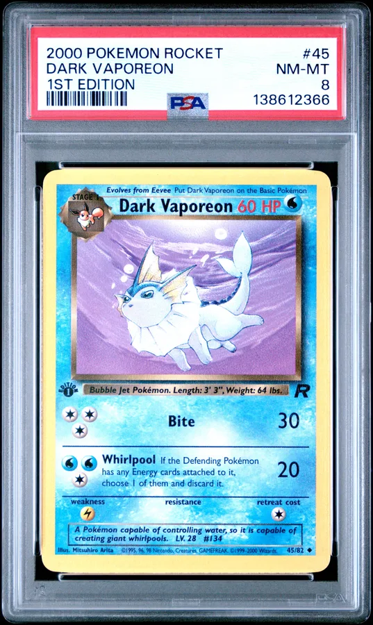 2000 #45 Dark Vaporeon 1st Edition PSA 8 Rocket Pokemon