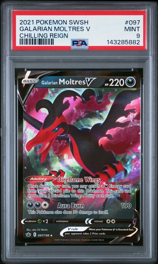 2021 #097 Galarian Moltres V PSA 9 Sword & Shield Chilling Reign Pokemon